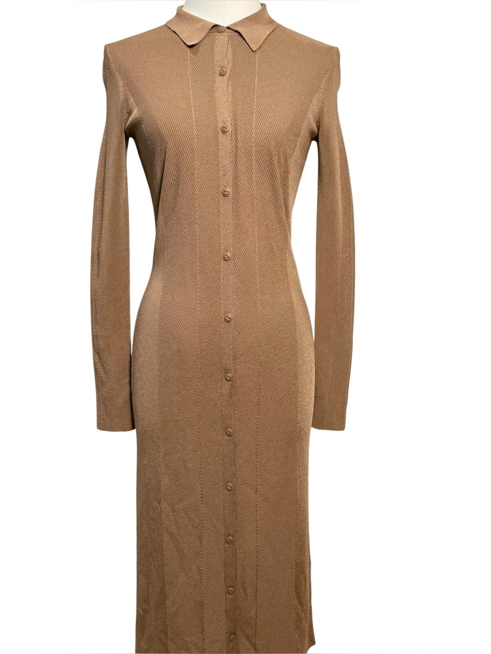 rag & bone Pacey Collared Rib Knit Sweater Midi Dress Khaki XS - Picture 3 of 10